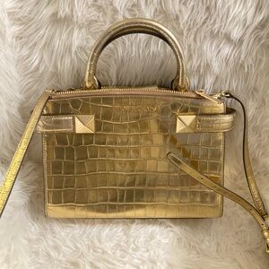 Michael Kors KARLA Gold Embossed Small EW Satchel Small Woman’s Crossbody